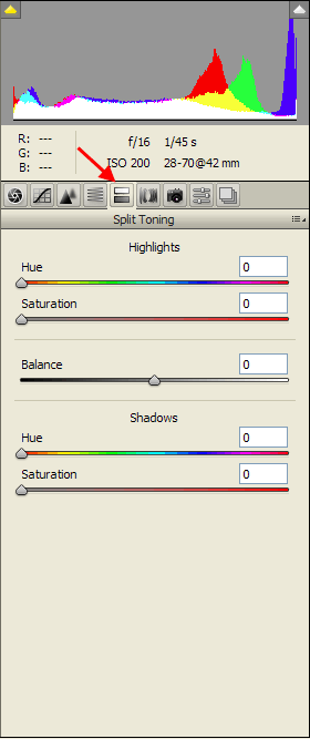 Photoshop (Full Version) Split Toning Tab